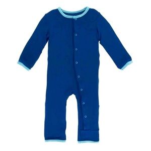Kickee Pants Blue Kids Sleeper with Light Blue Trim